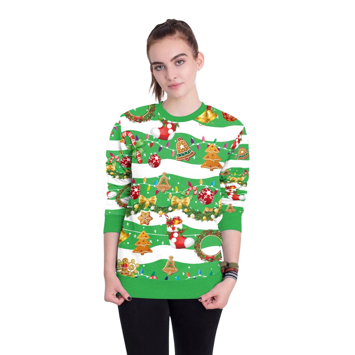 Christmas Sweatshirts - Green Christmas Bell Icon Super Cute 3D Sweatshirt