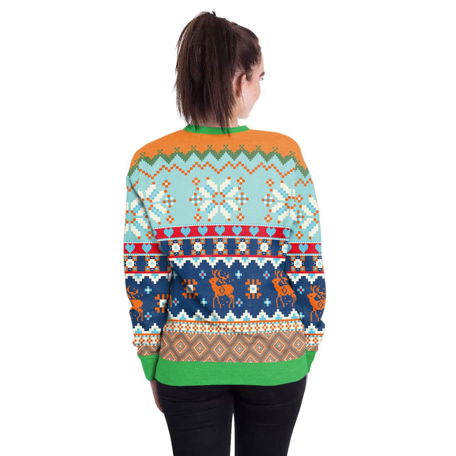 Christmas Sweatshirts - Christmas Snowflake and Deer Striped Pattern 3D Sweatshirt