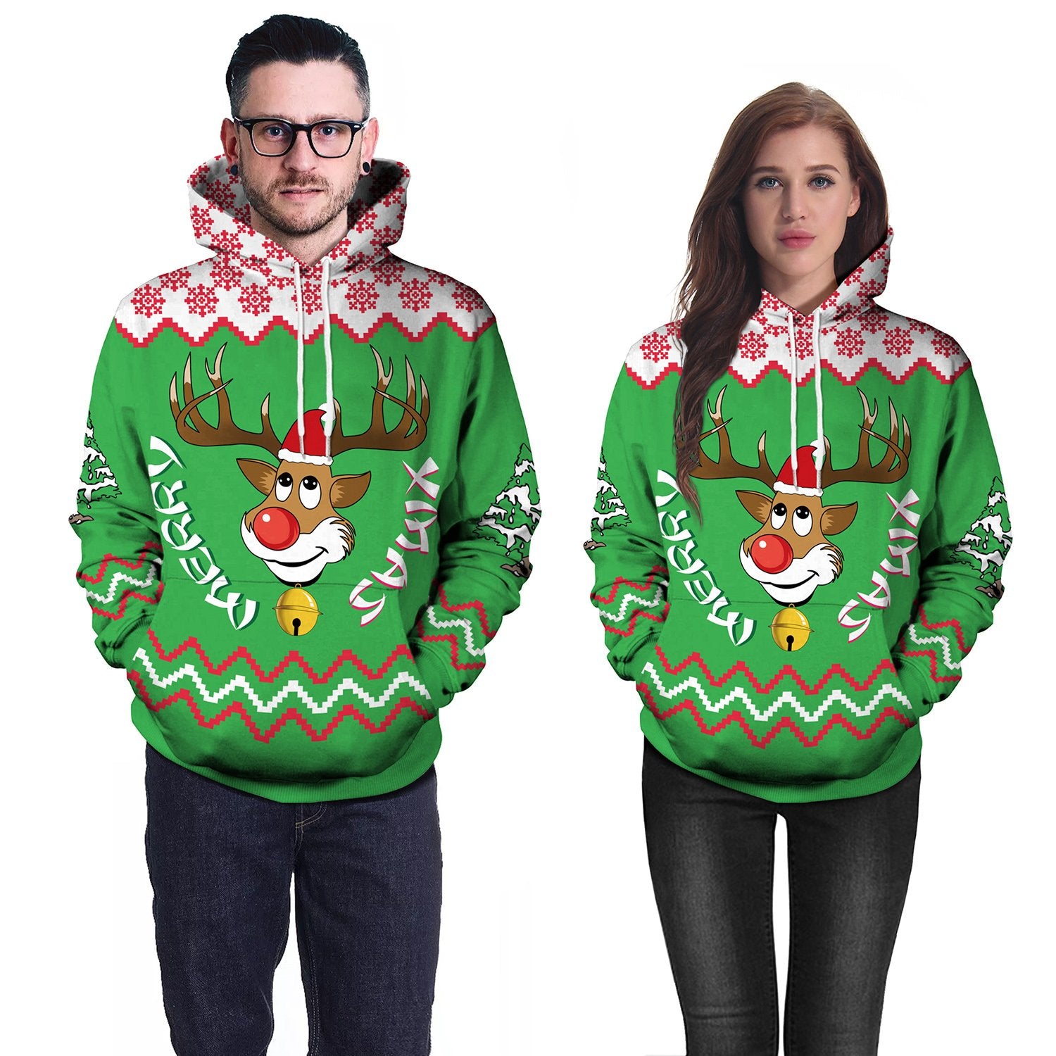 Christmas Hoodies - Red Nose Christmas Deer 3D Hoodie