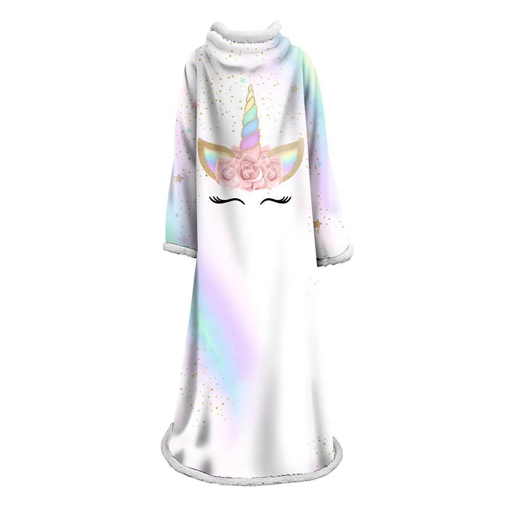 3D Digital Printed Blanket With Sleeves-Cartoon Unicorn Blanket Robe