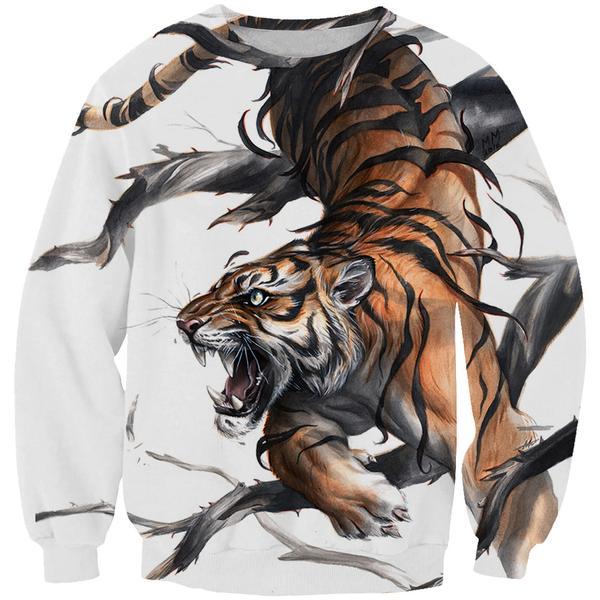 Tiger Hoodies - Printed Tiger Pullover Hoodie