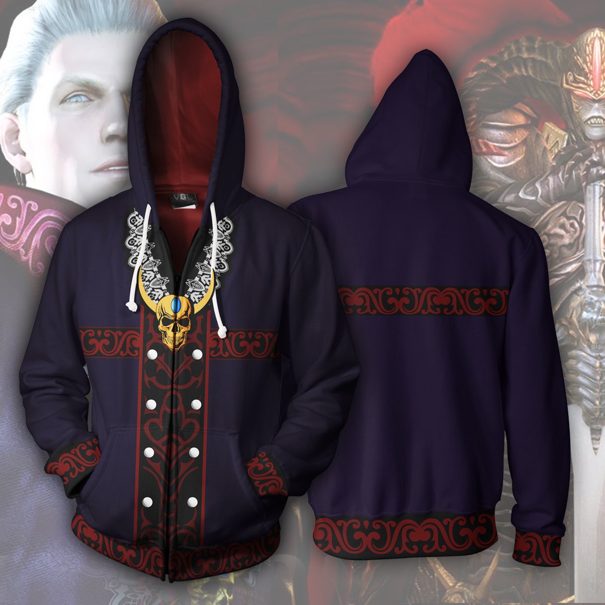 Devil May Cry Sparda Hoodies - Zip Up Navy Blue Hoodie