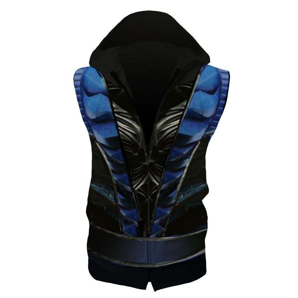 Mortal Kombat Hoodie - Zip Up Sub Zero Sleeveless Hoodie