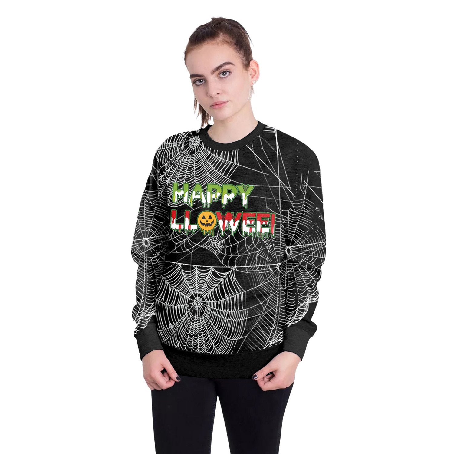 Halloween Spider Web Round Neck Sweater