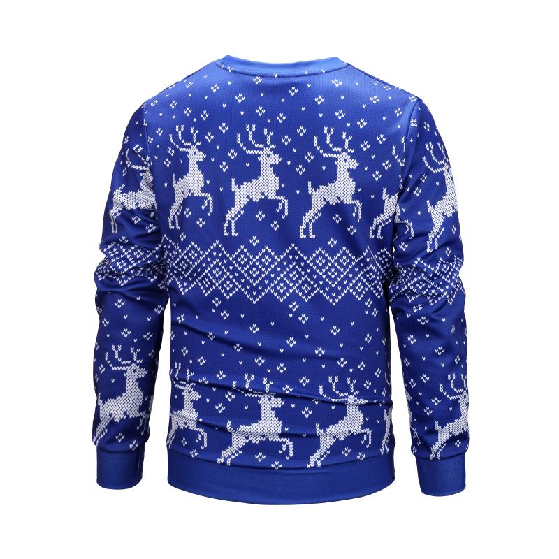 Christmas Sweatshirts - Cute Christmas Deer Striped Pattern Icon Blue 3D Sweatshirt