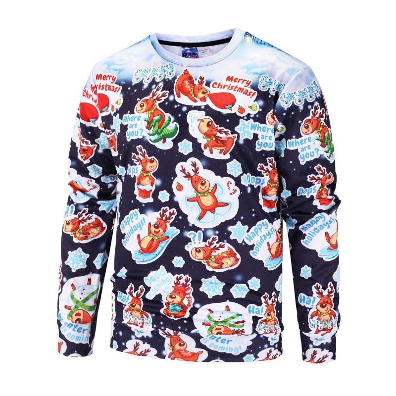 Christmas Sweatshirts - Cute Christmas Deer Cartoon Style Striped Pattern 3D Sweatshirt