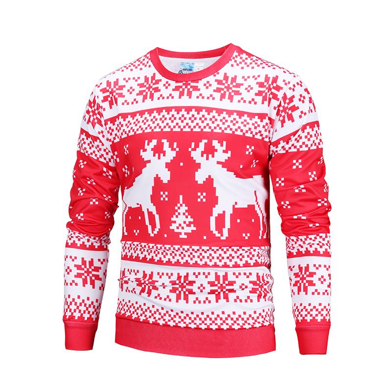 Christmas Sweatshirts - Cool Christmas Deer Striped Pattern Icon Red 3D Sweatshirt