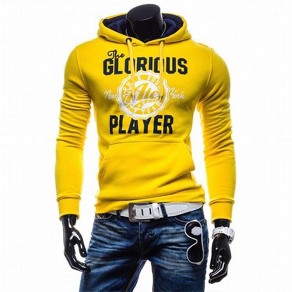 Solid Color Letter Printed Hoodies - Pullover Fleece Yellow Black Hoodie
