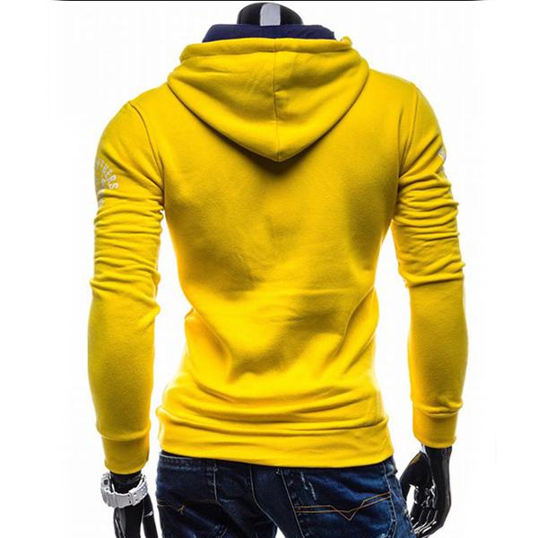 Solid Color Letter Printed Hoodies - Pullover Fleece Yellow Black Hoodie