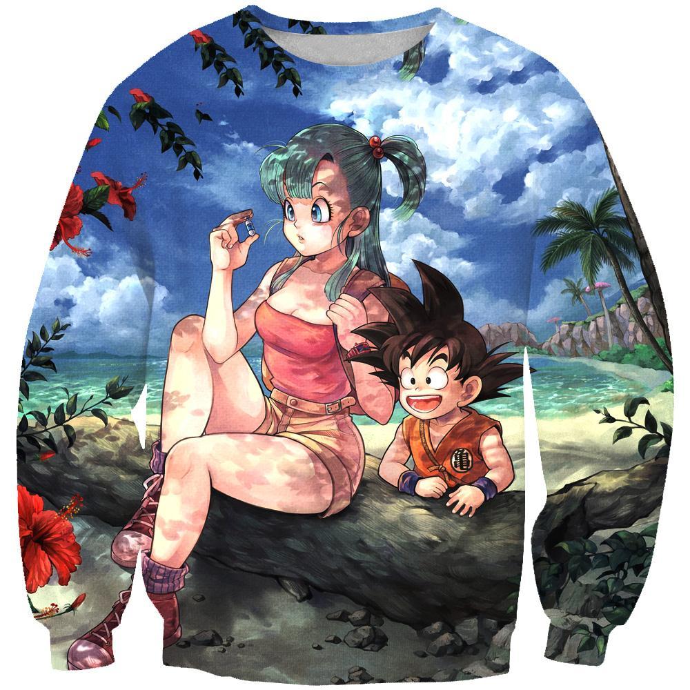 Dragon Ball Z Kid Goku and Bulma Hoodie - Blue Pullover Hoodie