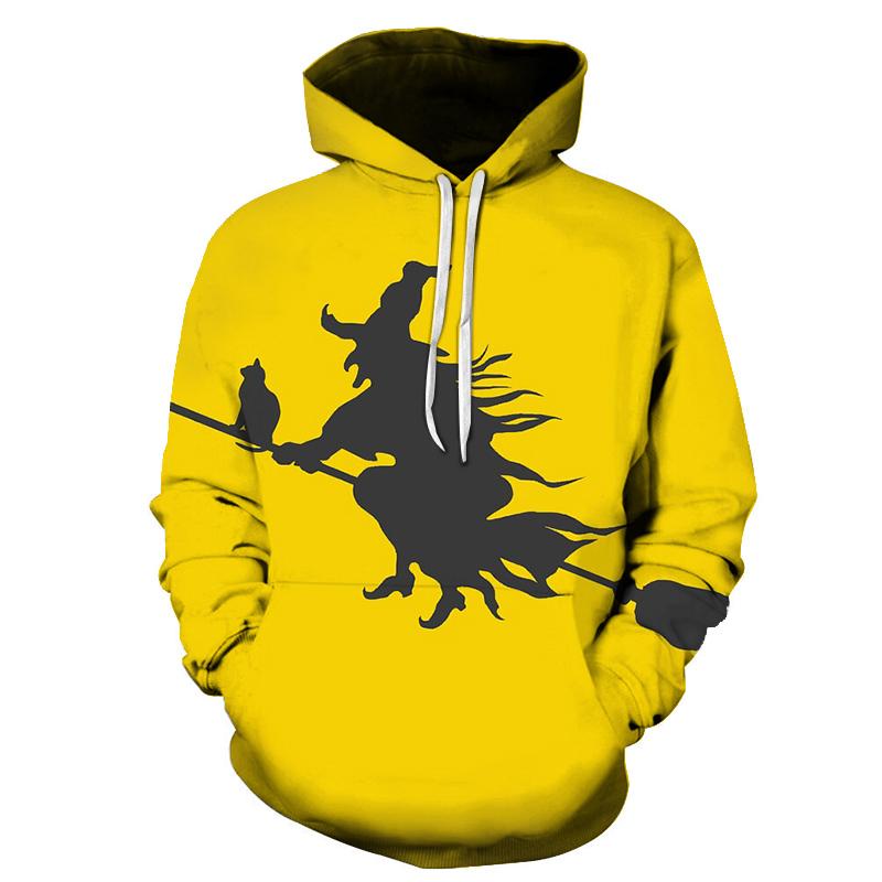 Riding a Broom Devil Print Halloween Hoodie