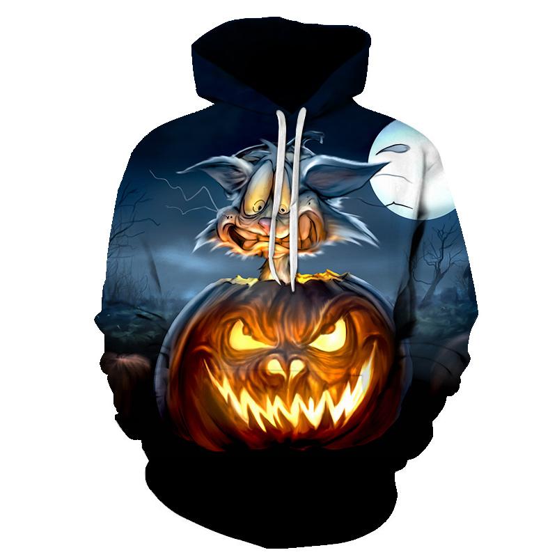 Halloween Evil pumpkin lantern and Cat 3D Printed Hoodie