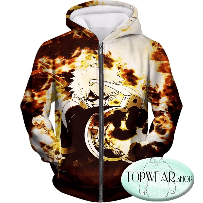 My Hero Academia Hoodies - Burning Flames Bakugo Katsuki Action Zip Up Hoodie