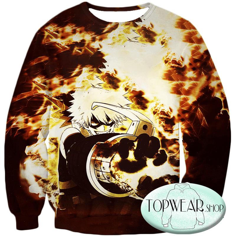 My Hero Academia Hoodies - Burning Flames Bakugo Katsuki Action Zip Up Hoodie