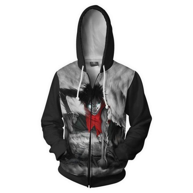 One Piece Angry Luffy Hoodies -  Zip Up Awesome Hoodie