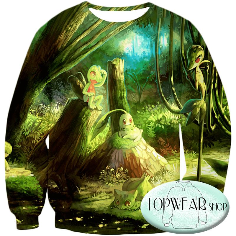 Pokemon Sweatshirts - Treecko and Chikorita Cool 3D Sweatshirt