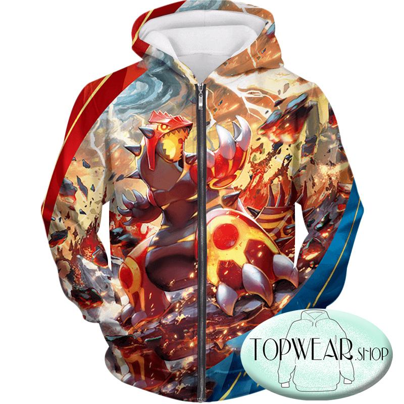 Pokemon Hoodies - Legendary Red Blazing Groudon Zip Up Hoodie