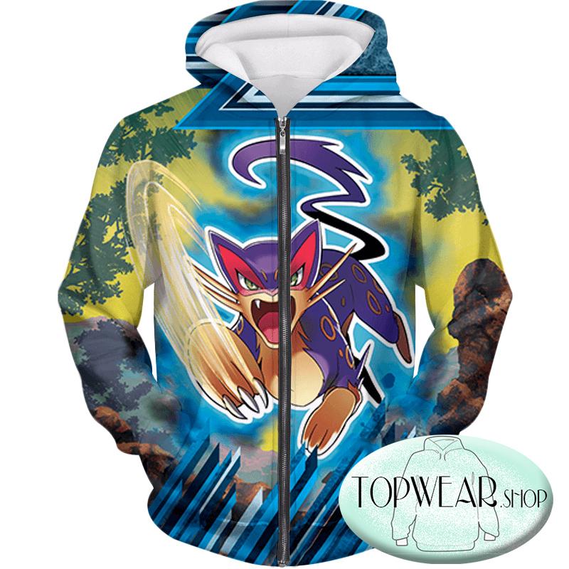 Pokemon Hoodies - Ultimate Purple Cat Pokemon Liepard Zip Up Hoodie