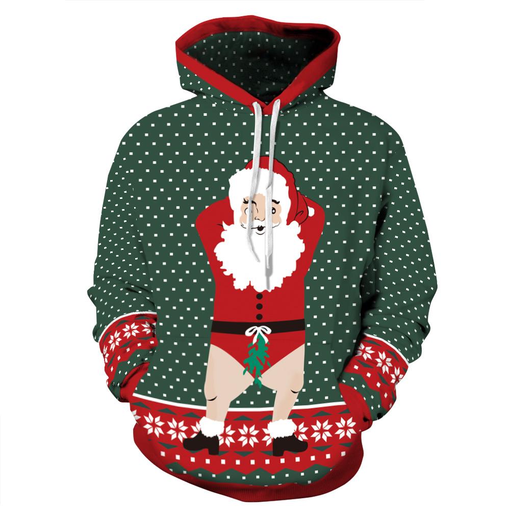 Christmas Hoodies - Naughty Santa Claus Cute Icon Green 3D Hoodie