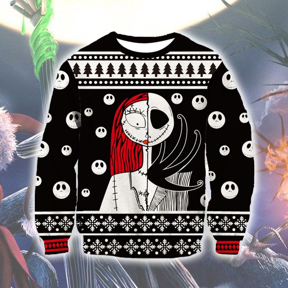 Nightmare Before Christmas Jack And Sally Sweatshirts - Nightmare Before Christmas Sweatshirts - Knitting Pattern 3D Ugly Christmas Sweatshirt