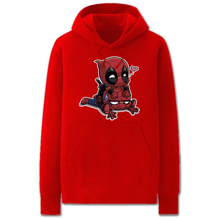 Spiderman and Deadpool Hoodies - Solid Color Cartoon Style Fleece Hoodie