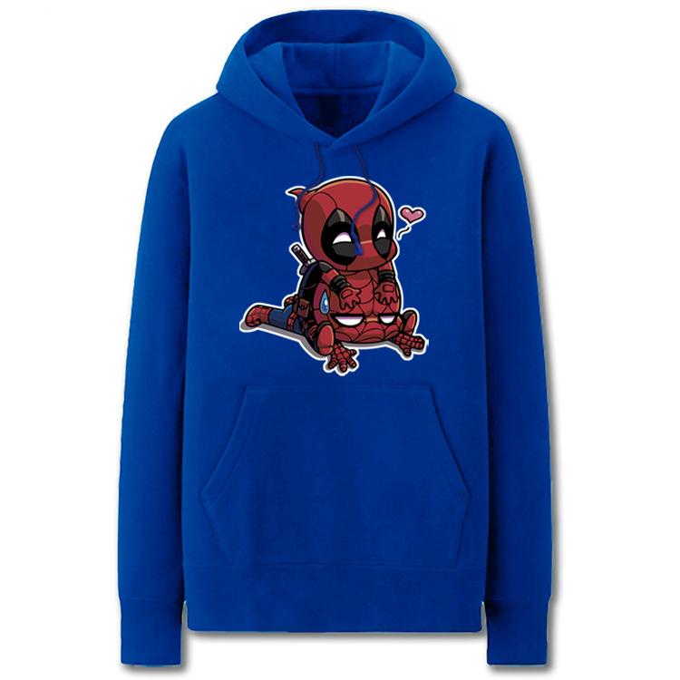 Spiderman and Deadpool Hoodies - Solid Color Cartoon Style Fleece Hoodie