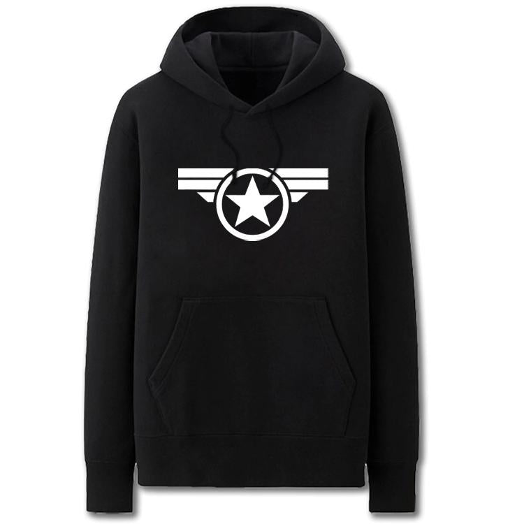 Captain America Hoodies - Solid Color Star Chest Badge Super Cool Fleece Hoodie