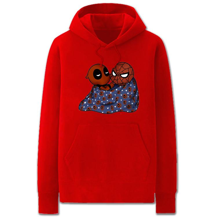 Spiderman and Deadpool Hoodies - Solid Color Spiderman Deadpool Cartoon Style Super Funny Fleece Hoodie