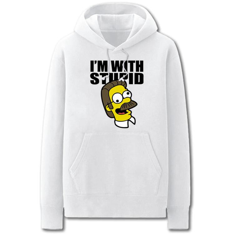 The Simpsons Hoodies - Solid Color I&#39;m with Stupid Super Cute Fleece Hoodie