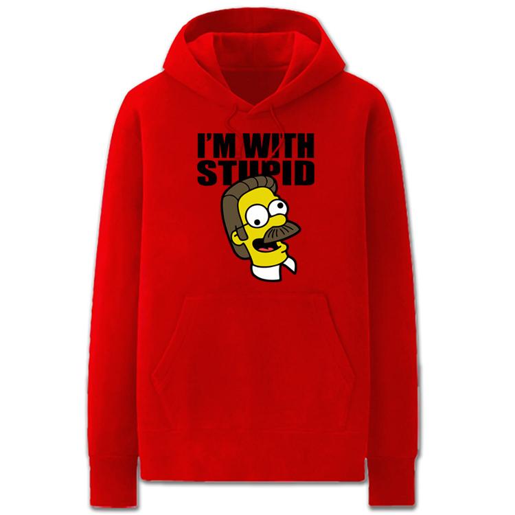 The Simpsons Hoodies - Solid Color I'm with Stupid Super Cute Fleece Hoodie