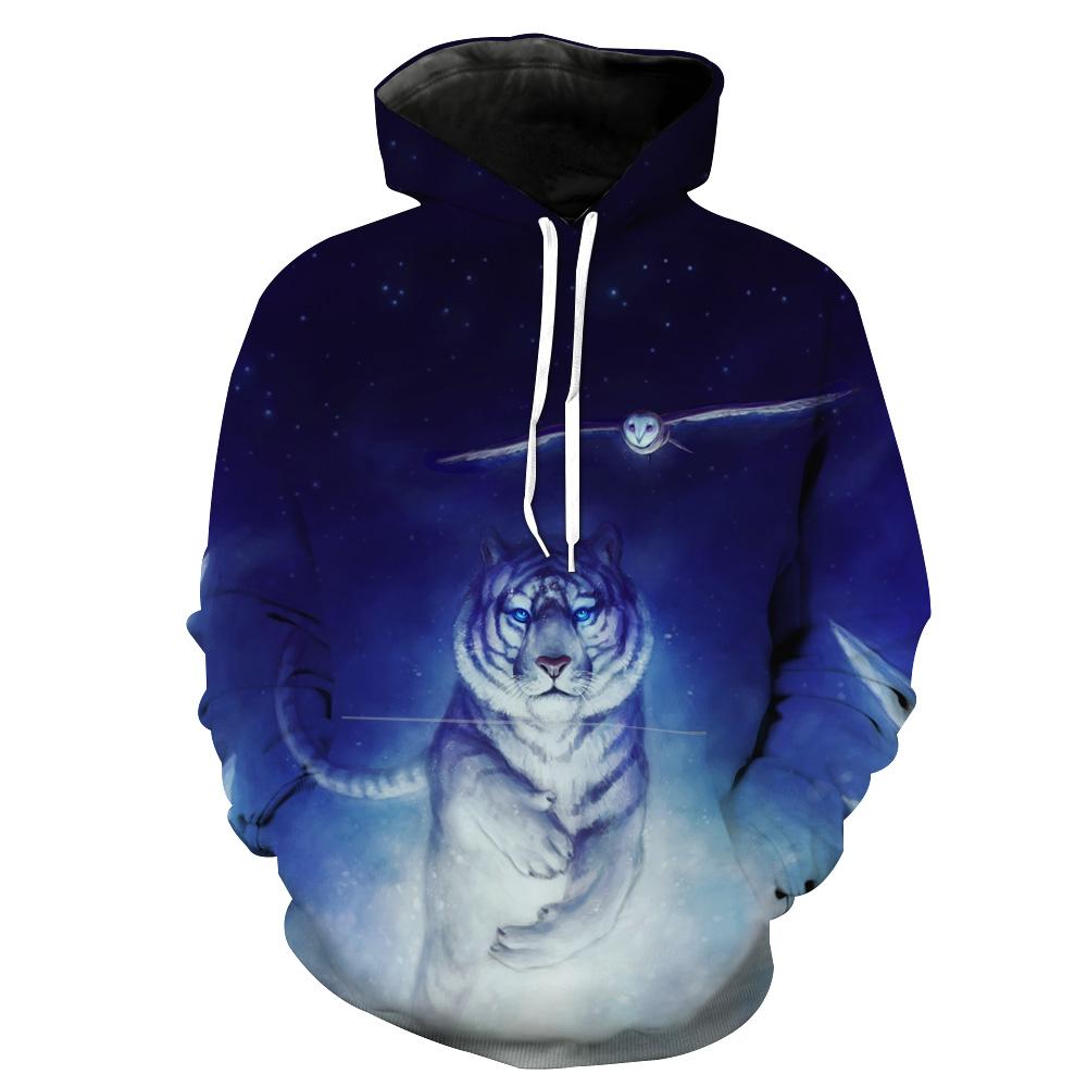 Tiger Hoodies - Space  and Owl Printed Pullover Hoodie