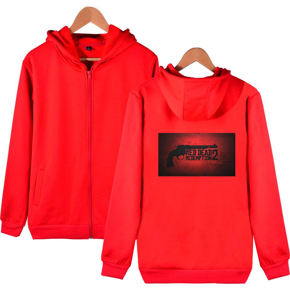Red Dead Redemption 2 Hoodies - Solid Color Red Dead Redemption 2 Pistol Icon Zip Up Hoodie