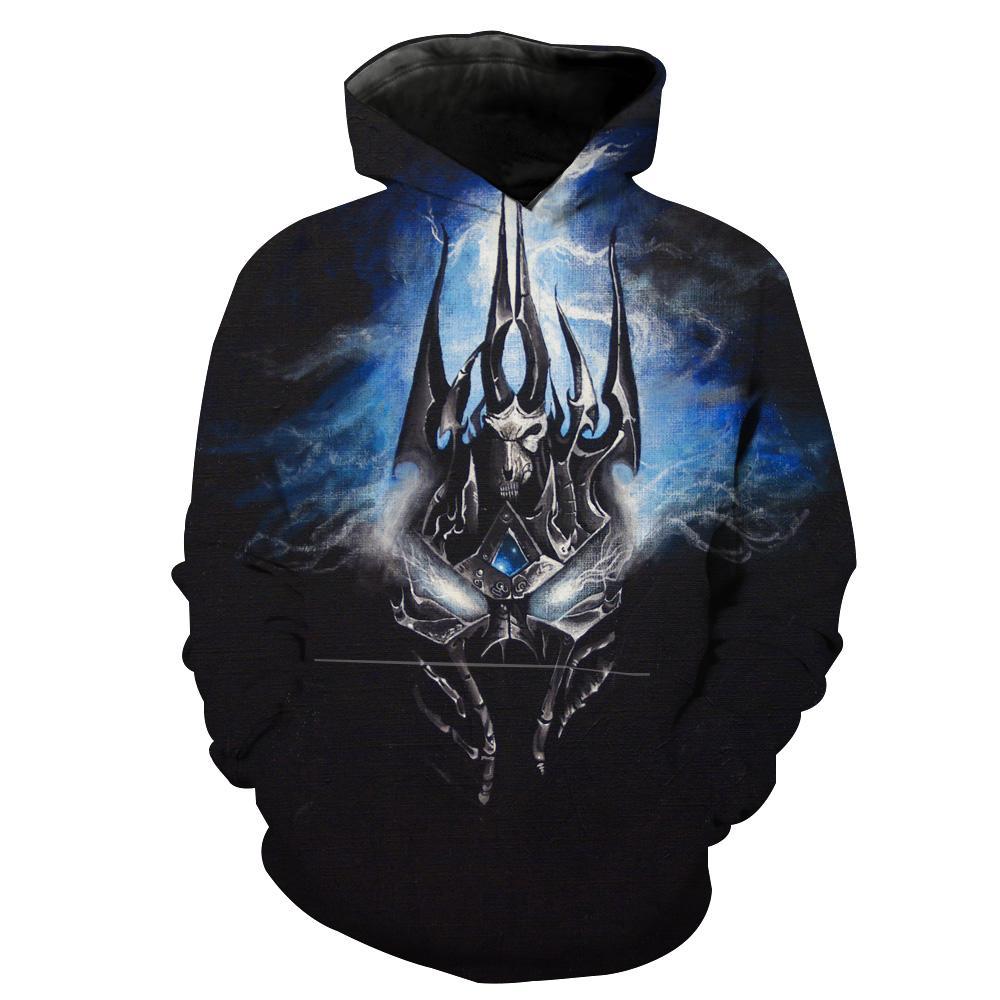 World of Warcraft Lich King Arthas Hoodies - Pullover Portrai Black Hoodie