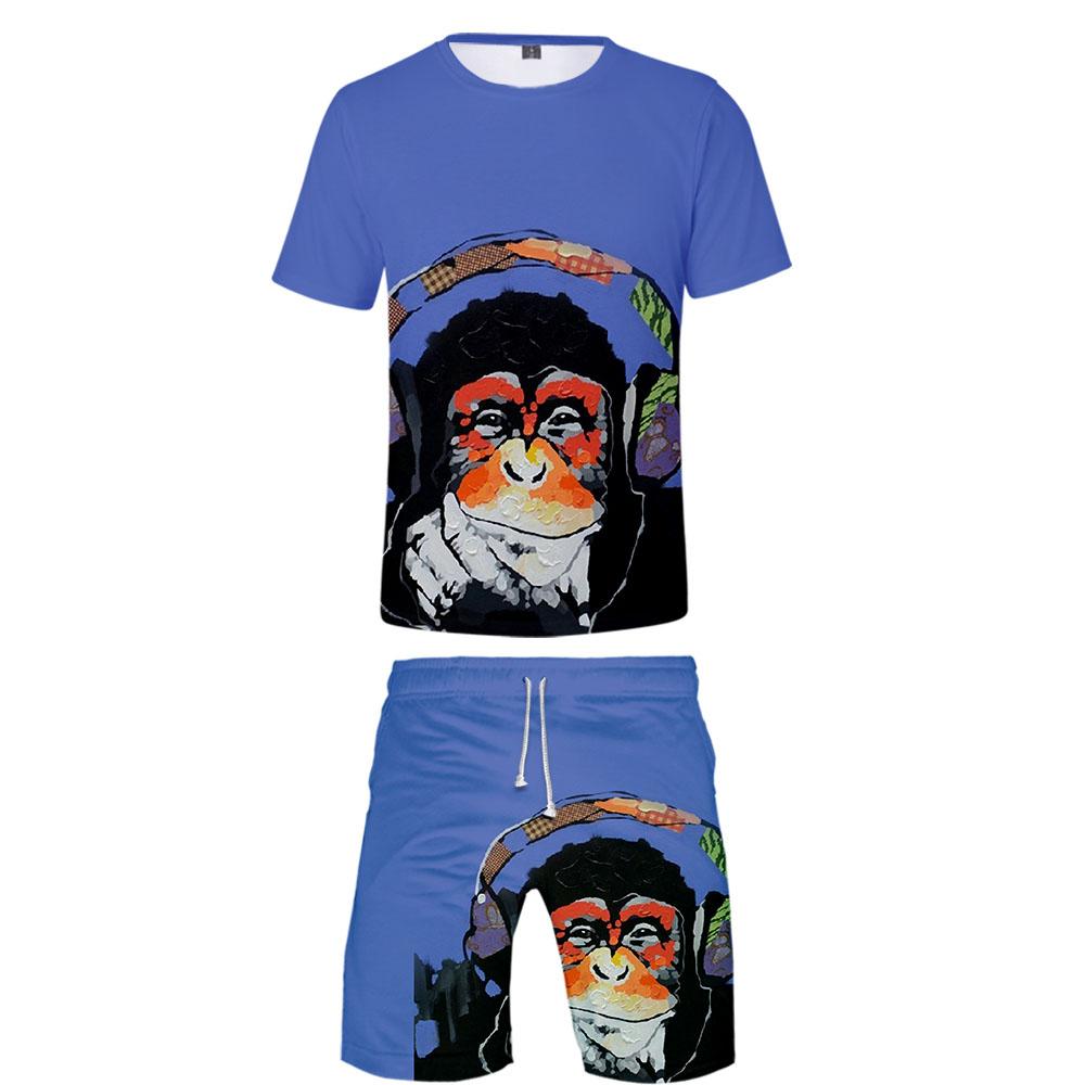Men's 3D Print Cartoon Orangutan T-Shirt and Shorts Two-piece Set 3 Colors