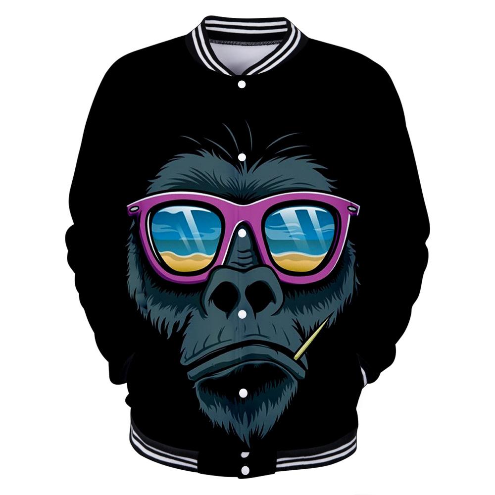 Unisex Fashionable Black 3D Print Cartoon Orangutan Baseball Uniform