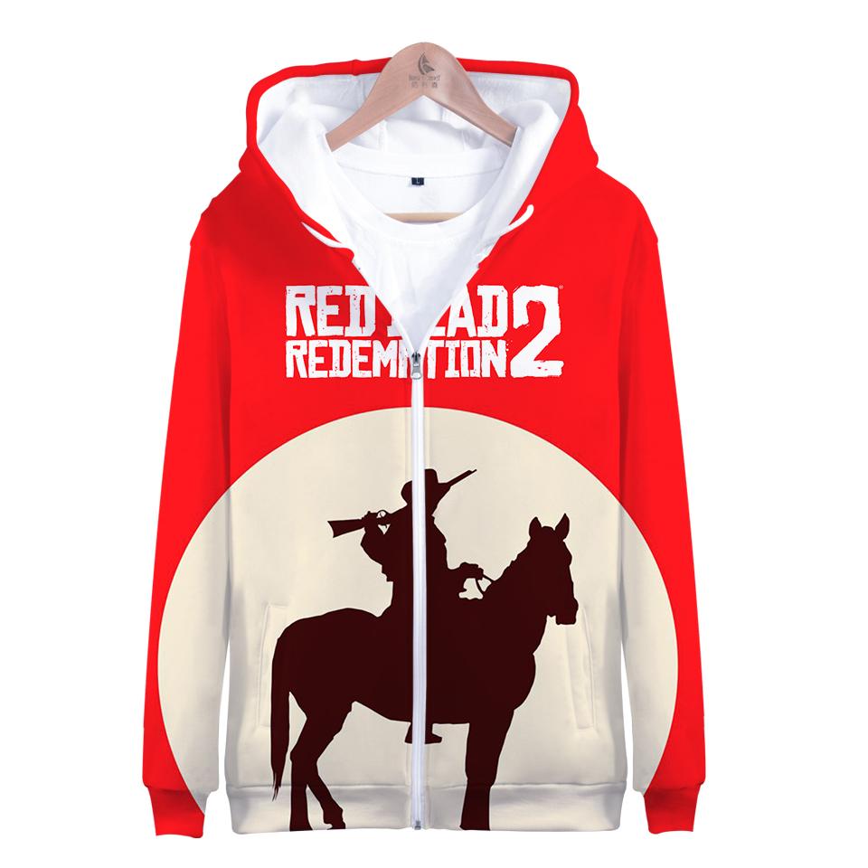 Red Dead Redemption 2 Hoodies - Red Dead Redemption 2 Arthur Morgan Red 3D Zip Up Hoodie