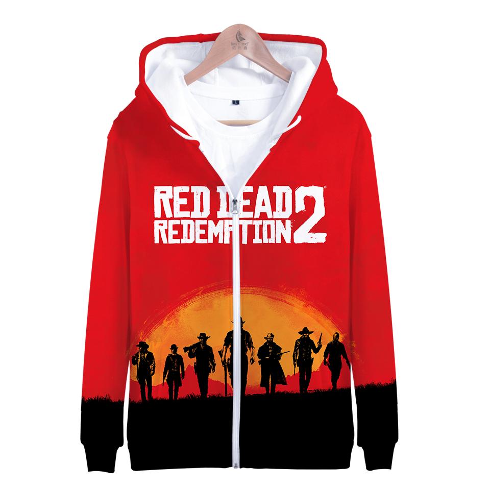 Red Dead Redemption 2 Hoodies - Red Dead Redemption 2 Super Cool Red 3D Zip Up Hoodie