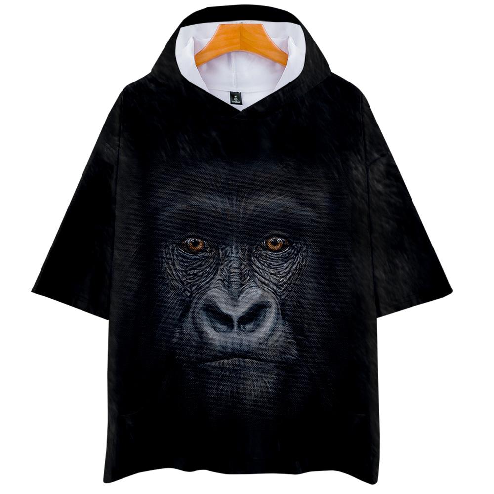 Fashionable Unisex Black 3D Print Orangutan Half Sleeve Hoodie