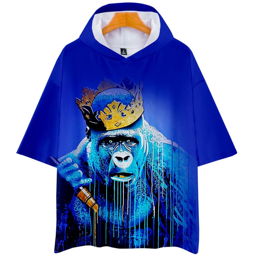 Fashionable 3 Colors 3D Print Cartoon Orangutan Half Sleeve Hoodie