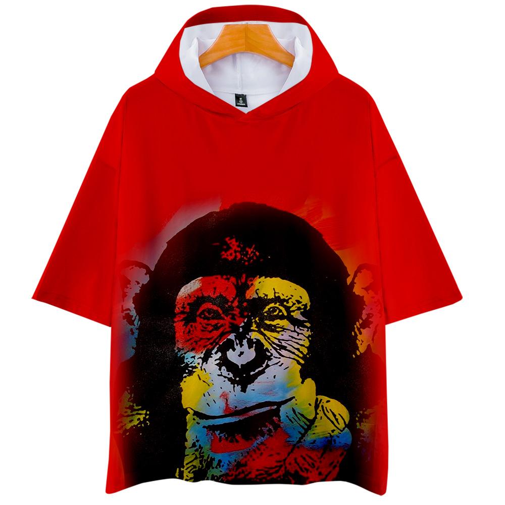 Fashionable 3 Colors 3D Print Cartoon Orangutan Half Sleeve Hoodie