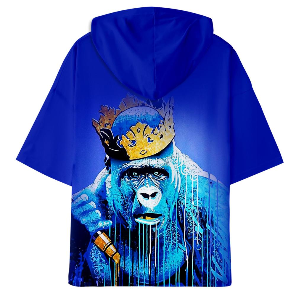 Fashionable 3 Colors 3D Print Cartoon Orangutan Half Sleeve Hoodie