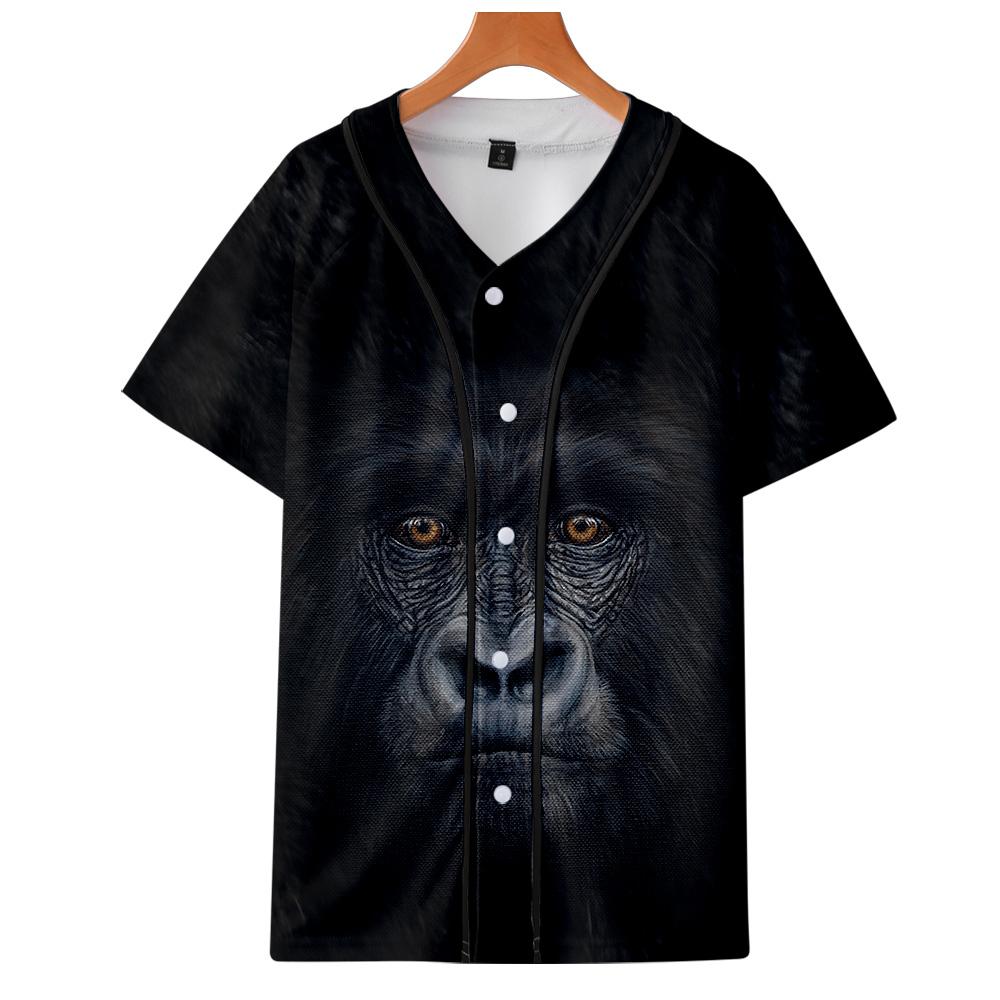 Men‘s Fashionable Black 3D Print Orangutan Baseball Shirt