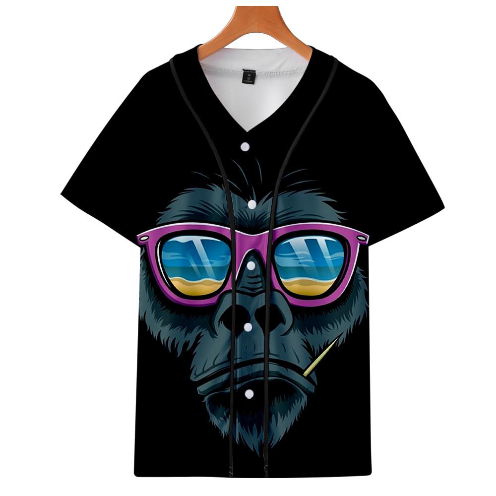 Men‘s Fashionable Black 3D Print  Cartoon Orangutan Baseball T-Shirt