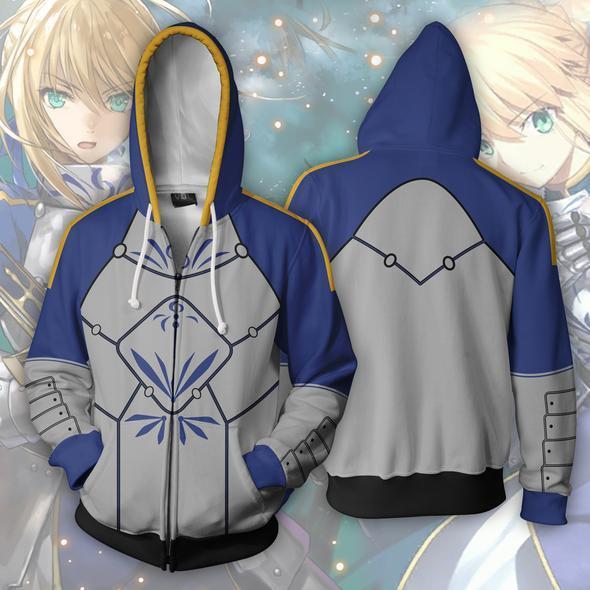 Fate Stay Night Saber Hoodies - Zip Up Grey Hoodie