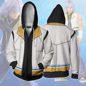 Kingdom Hearts Riku Hoodies - Zip Up White-yellow Hoodie