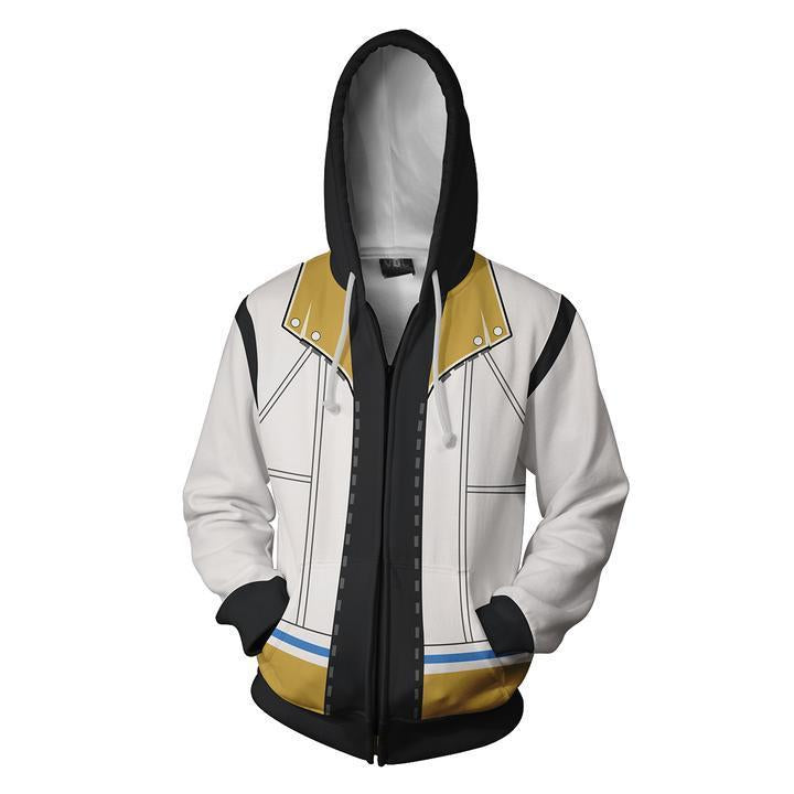 Kingdom Hearts Riku Hoodies - Zip Up White-yellow Hoodie