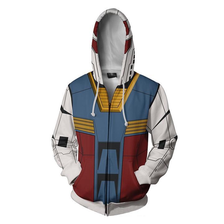 Gundam Mobile Suit Hoodies - Gundam White Zip Up Hoodie