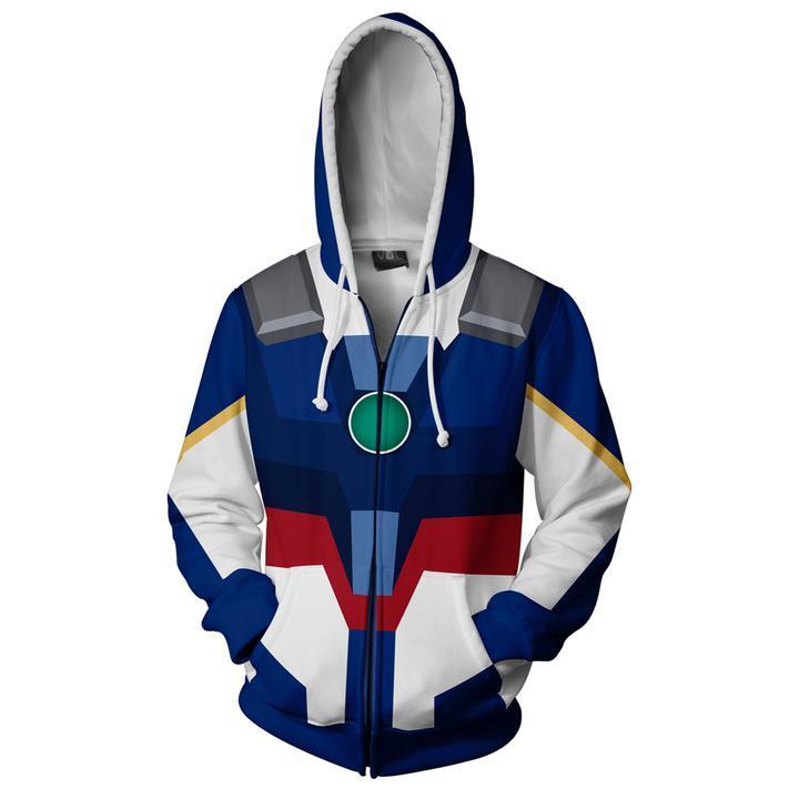 Gundam Wing Zero Hoodies - Zip Up Mobile Suit Blue Hoodie