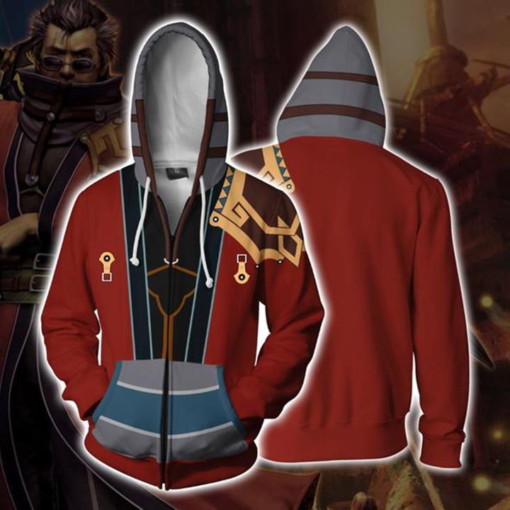 Final Fantasy X Auron Hoodies - Zip Up Red Hoodie