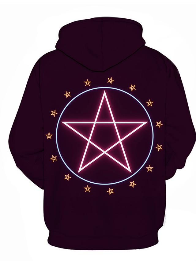 Geometric 3D Printed Star Hooded Pullover Hoodie